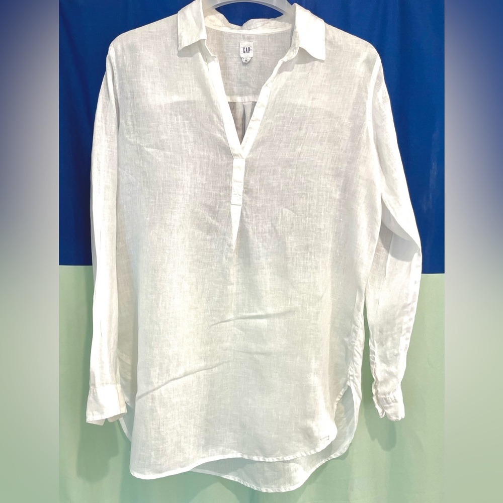 Gap white Linen collared shirt cover-up | size: M